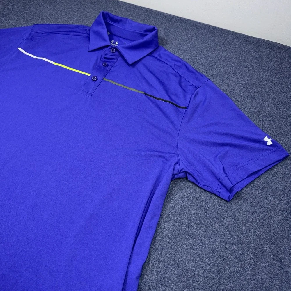 Under Armour Coldblack Polo Shirt Mens XL Blue Striped Golf Short Sleeve
